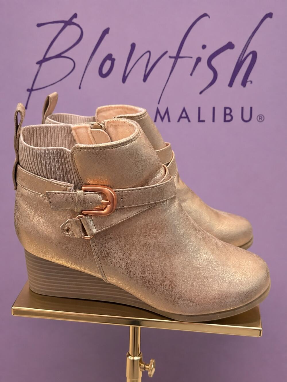 Blowfish Malibu Posh-K Wedge Ankle Boots Taupe NWOB US 5M EU 37